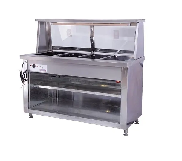 Bain marie floor standing with sneeze guard - 4 division — commercial catering equipment from ALUS CATERING