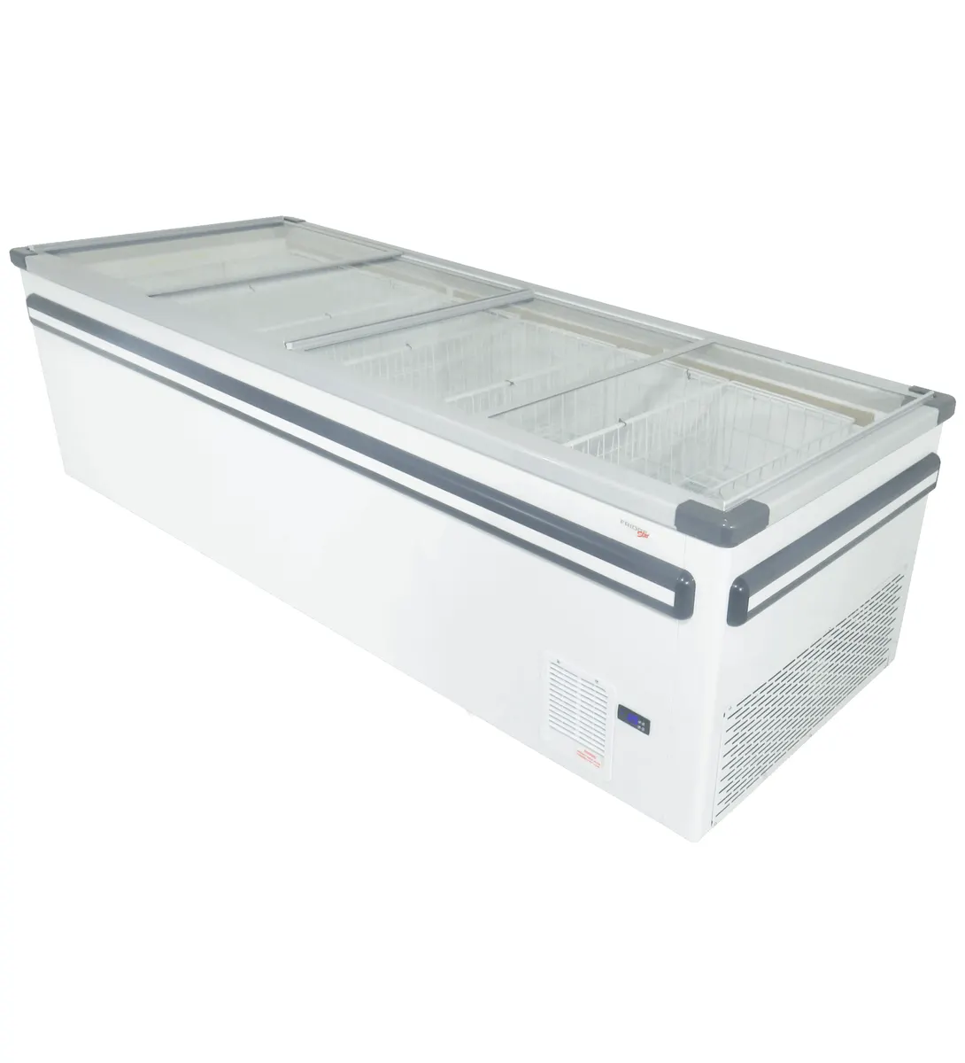 Glass top island freezer - 1055 lt (2.5m) — commercial catering equipment from ALUS CATERING