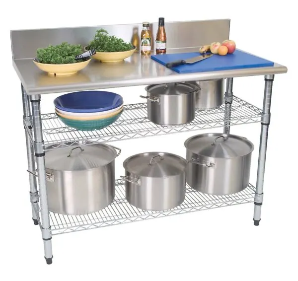 Work table s/steel - 2-tier - splashback top — commercial catering equipment from ALUS CATERING